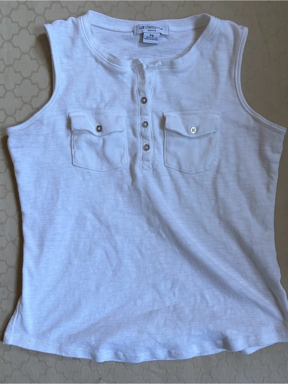 Liz Claiborne White Henley 100% Cotton Tank Top Size Women’s Small Petite